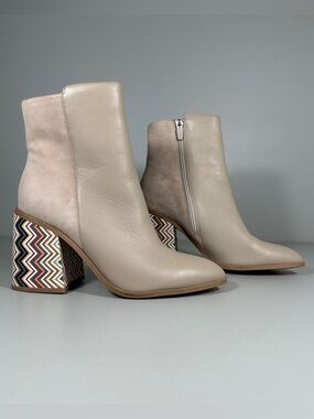 ZAC Zac Posen Modern Stacked Heel Webster Beige Bootie